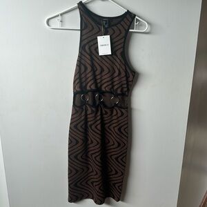 Brand, new, brown, and black cotton mini dress